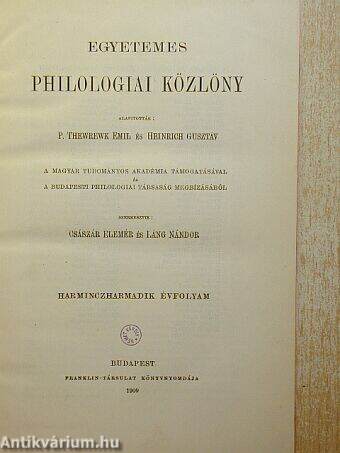 Egyetemes Philologiai Közlöny 1909.