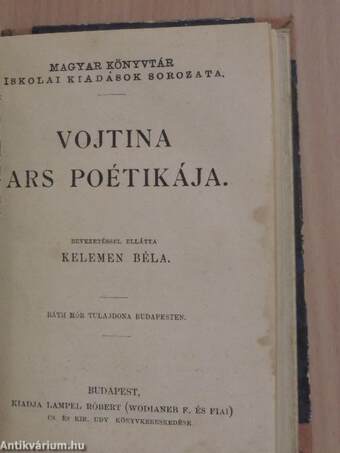 Csokonai/Vojtina ars poétikája/Magyar utazók Olaszországban a múlt század első felében/Jellemképek a magyar zenevilágból/Márczius 15-iki szózatok a szabadságharczból/Tünő képek