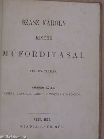 Szász Károly kisebb műfordításai III.