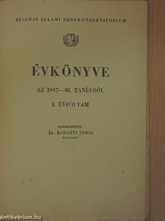 Szegedi Állami Zenekonzervatórium Évkönyve az 1947-48. tanévről