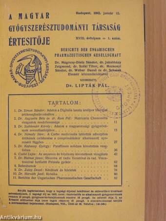 A Magyar Gyógyszerésztudományi Társaság Értesitője 1942. január 15-november 15.