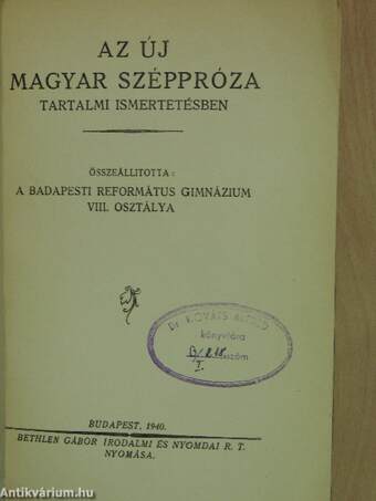 Az új magyar széppróza tartalmi ismertetésben