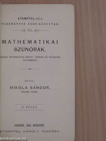 Mathematikai szünórák II.