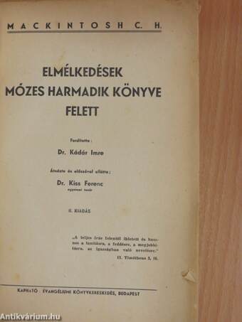 Elmélkedések Mózes harmadik könyve felett