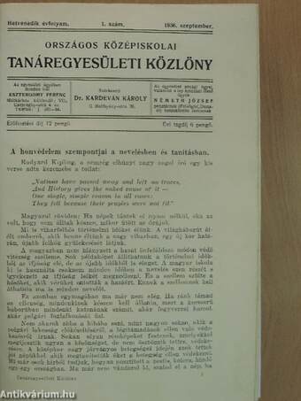 Országos Középiskolai Tanáregyesületi Közlöny 1936. szeptember-1938. június