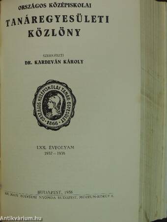 Országos Középiskolai Tanáregyesületi Közlöny 1936. szeptember-1938. június