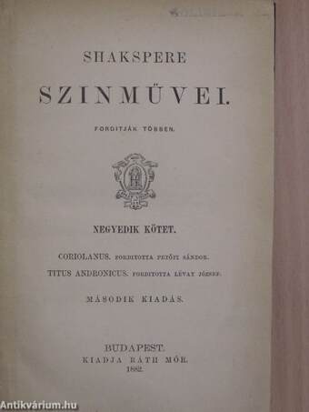 Shakspere szinművei IV.