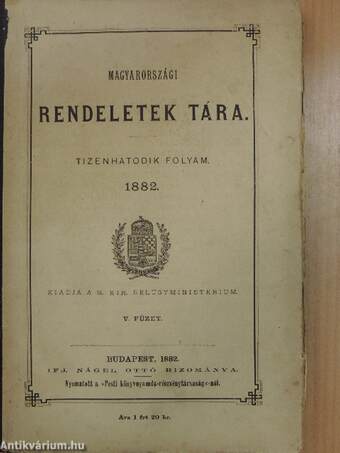 Magyarországi rendeletek tára 1882. V.