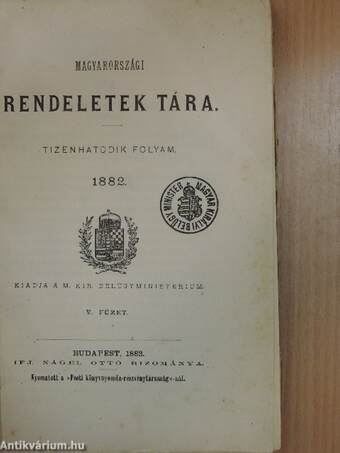 Magyarországi rendeletek tára 1882. V.