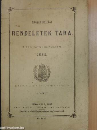 Magyarországi rendeletek tára 1882. IV.