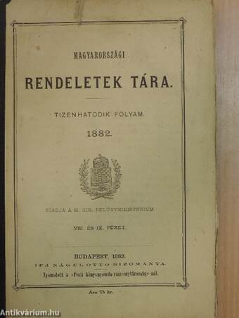 Magyarországi rendeletek tára 1882. VIII-IX.