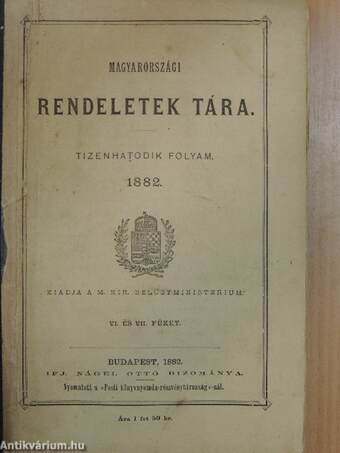 Magyarországi rendeletek tára 1882. VI-VII.