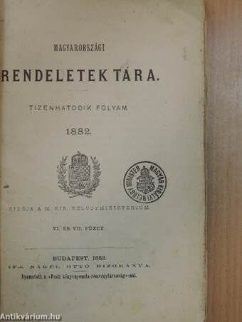 Magyarországi rendeletek tára 1882. VI-VII.