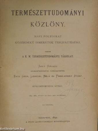 Természettudományi Közlöny 1892. január-december