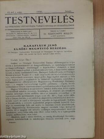 Testnevelés 1930. január-december