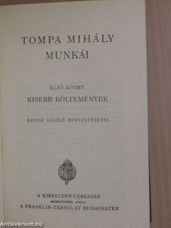 Tompa Mihály munkái I.