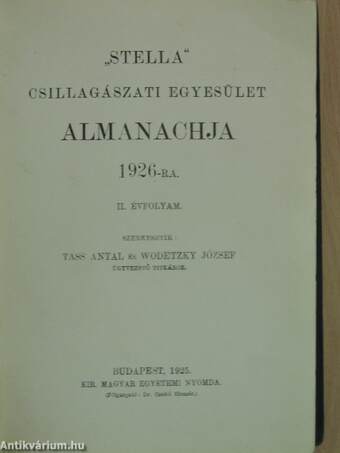 "Stella" Csillagászati Egyesület Almanachja 1926-ra