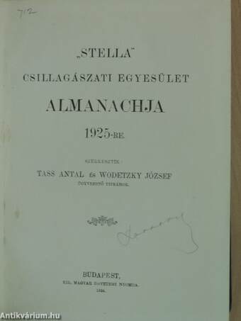 "Stella" Csillagászati Egyesület Almanachja 1925-re
