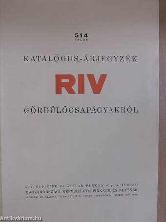514 számú katalógus-árjegyzék RIV gördülőcsapágyakról 