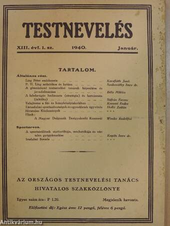 Testnevelés 1940. január-december