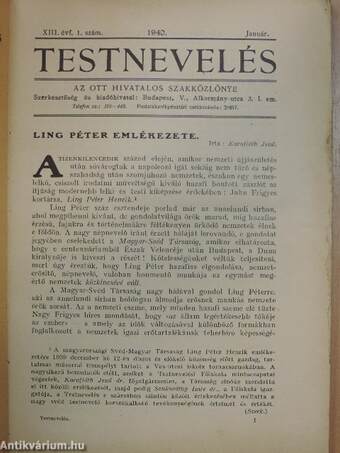 Testnevelés 1940. január-december