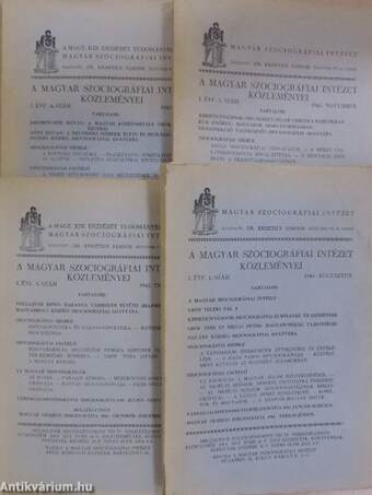 A Magyar Szociográfiai Intézet Közleményei 1941. augusztus-1942. május