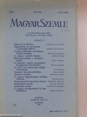 Magyar Szemle 1934. (nem teljes évfolyam)