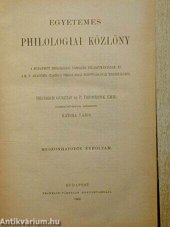 Egyetemes Philologiai Közlöny 1902.