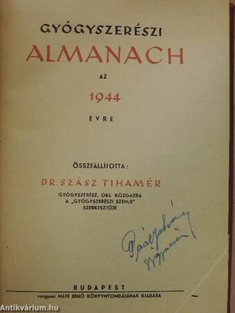 Gyógyszerészi almanach az 1944. évre