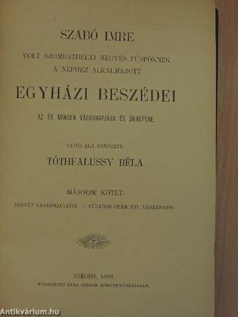 Szabó Imre volt szombathelyi megyés püspöknek a néphez alkalmazott egyházi beszédei II. (töredék)