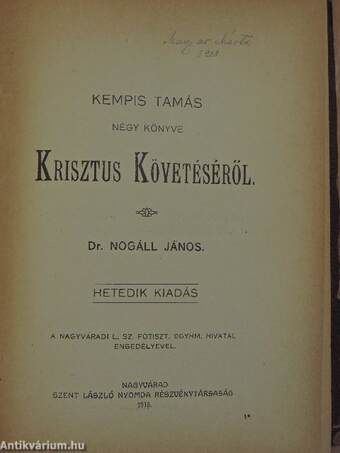 Kempis Tamás négy könyve Krisztus Követéséről