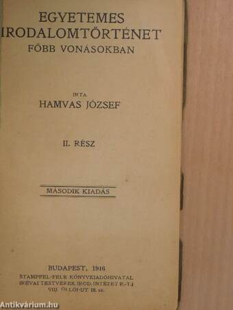 Egyetemes irodalomtörténet főbb vonásokban II.