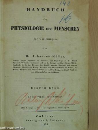 Handbuch der Physiologie des Menschen für Vorlesungen I-II.