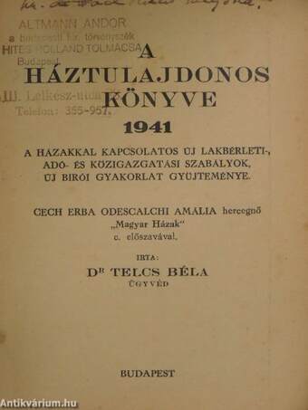 A háztulajdonos könyve 1941.