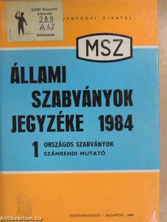 Állami Szabványok Jegyzéke 1984. 1-2.