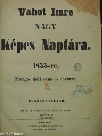 Vahot Imre Nagy Képes Naptára 1855-re