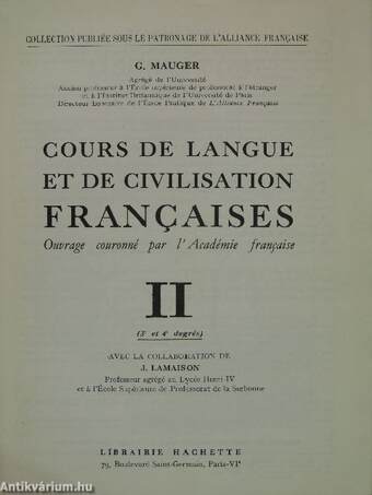 Cours de Langue et de Civilisation Francaises II.