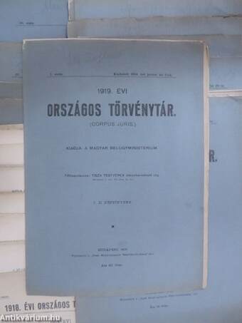 1918-1919. évi Országos Törvénytár (vegyes számok) (19 db)