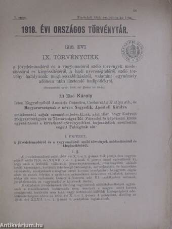 1918-1919. évi Országos Törvénytár (vegyes számok) (19 db)