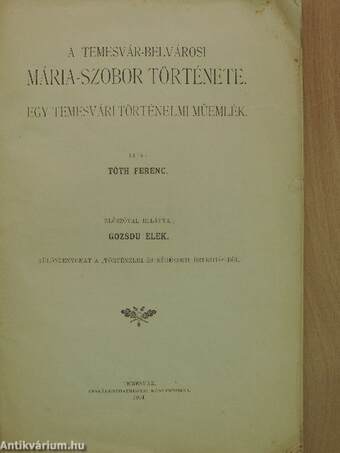 A Temesvár-belvárosi Mária-szobor története