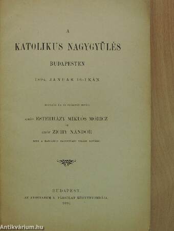 A katolikus nagygyülés Budapesten 1894. januar 16-ikán