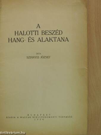 A Halotti Beszéd hang- és alaktana