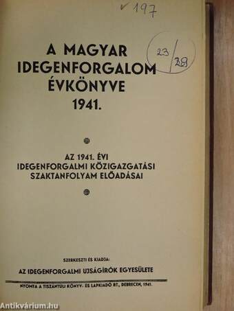 A magyar idegenforgalom évkönyve 1941. I-II.