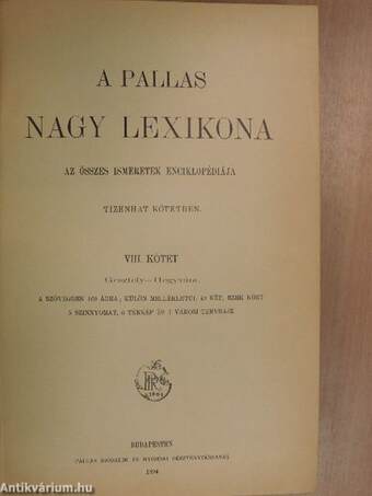 A Pallas Nagy Lexikona VIII. (töredék)