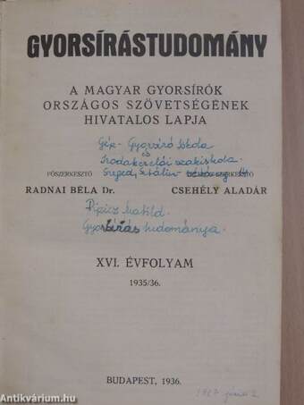 Gyorsírástudomány 1935. szeptember-1936. június