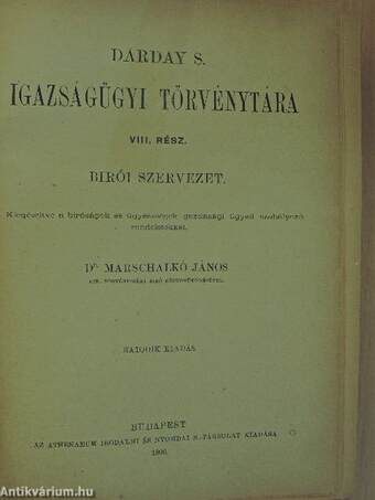 Dárday Sándor Igazságügyi törvénytára VIII.