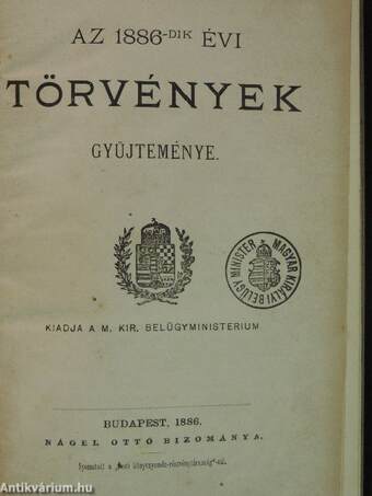 Az 1886-dik évi törvények gyüjteménye