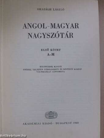 Angol-magyar nagyszótár I-II.