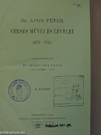 Br. Apor Péter verses művei és levelei I-II.