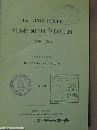Br. Apor Péter verses művei és levelei I-II.